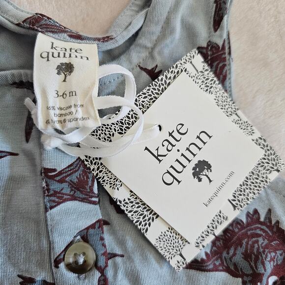 Kate Quinn NWT 3-6m Blue Dino Drop Waist Jumpsuit Viscose Bamboo - Picture 3 of 6